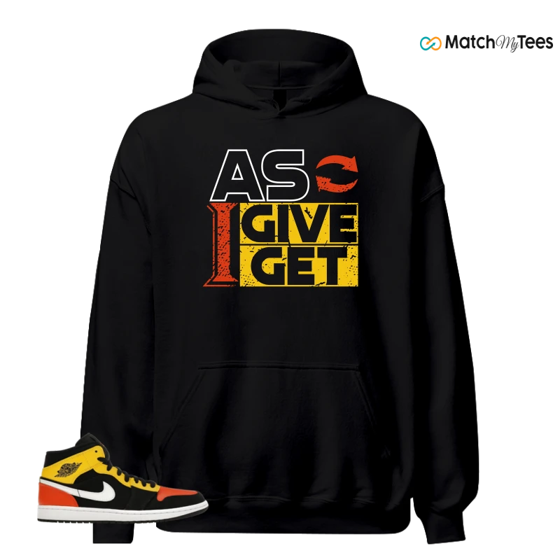 NIKE JORDAN 1 MID BLACK AMARILLO ORANGE SNEAKER Matching Tees hoodie