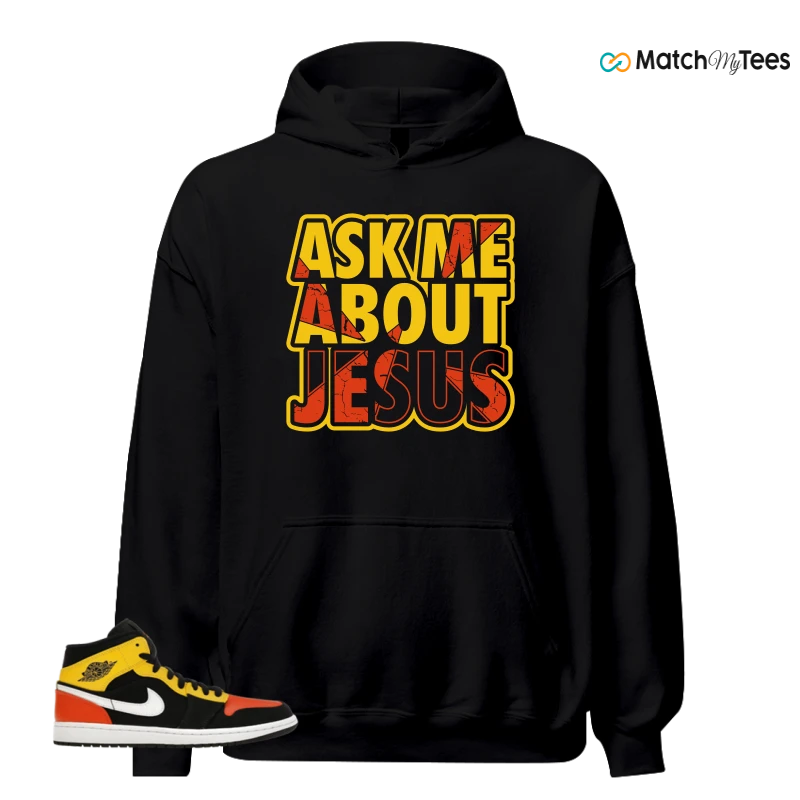 NIKE JORDAN 1 MID BLACK AMARILLO ORANGE SNEAKER Matching Tees hoodie