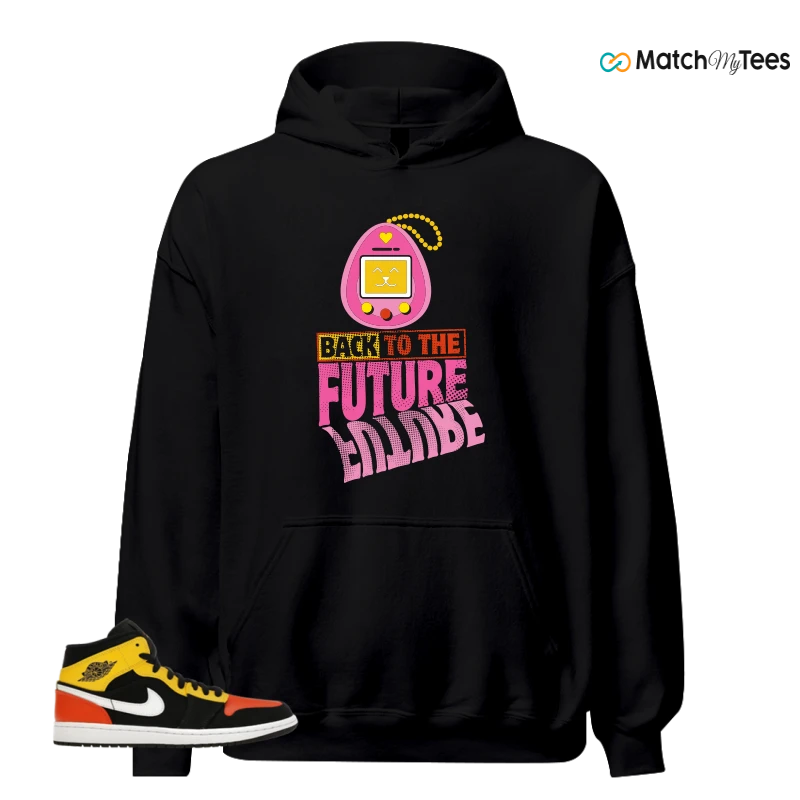 NIKE JORDAN 1 MID BLACK AMARILLO ORANGE SNEAKER Matching Tees hoodie