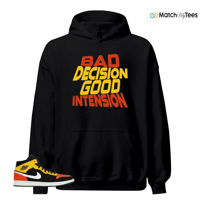 NIKE JORDAN 1 MID BLACK AMARILLO ORANGE SNEAKER Matching Tees hoodie