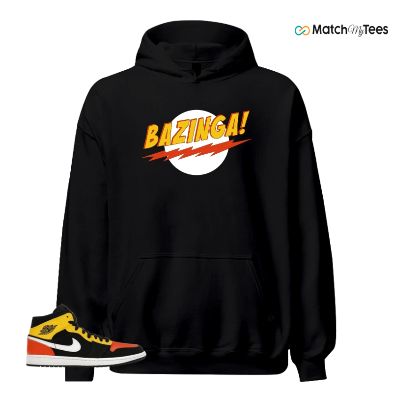 NIKE JORDAN 1 MID BLACK AMARILLO ORANGE SNEAKER Matching Tees hoodie