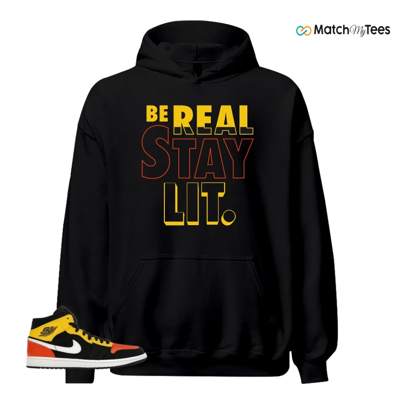 NIKE JORDAN 1 MID BLACK AMARILLO ORANGE SNEAKER Matching Tees hoodie