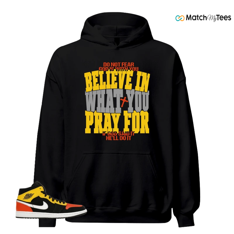 NIKE JORDAN 1 MID BLACK AMARILLO ORANGE SNEAKER Matching Tees hoodie