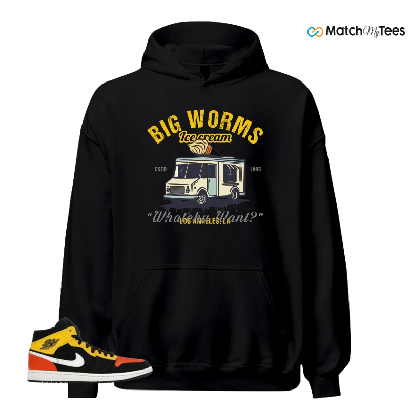 NIKE JORDAN 1 MID BLACK AMARILLO ORANGE SNEAKER Matching Tees hoodie