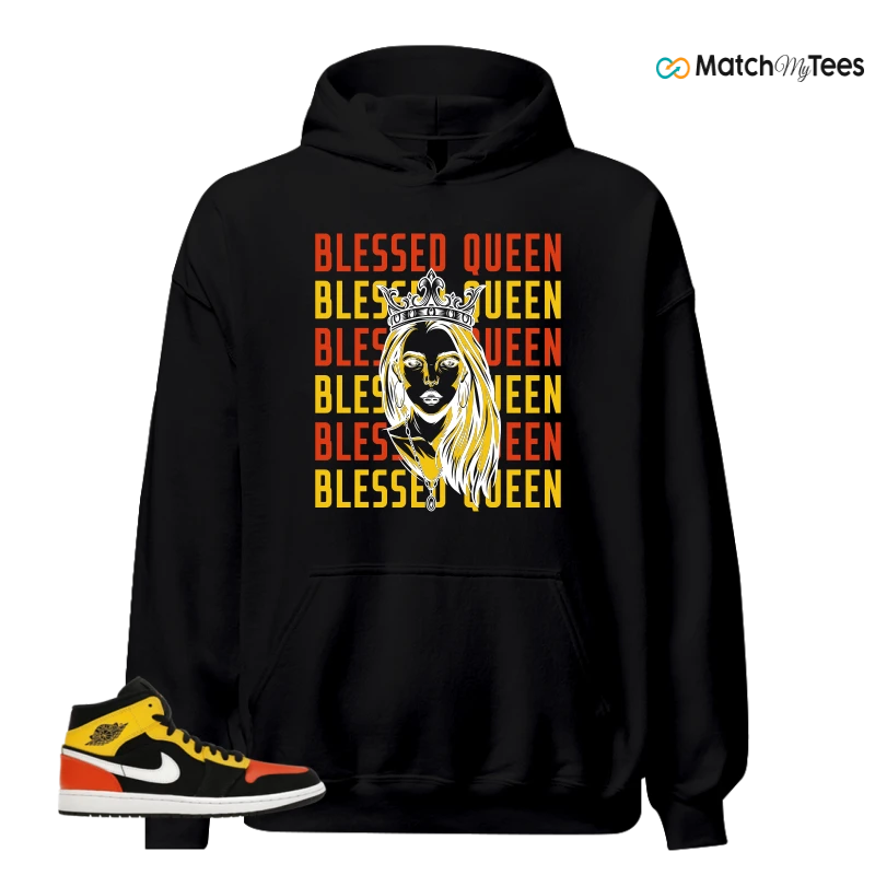NIKE JORDAN 1 MID BLACK AMARILLO ORANGE SNEAKER Matching Tees hoodie