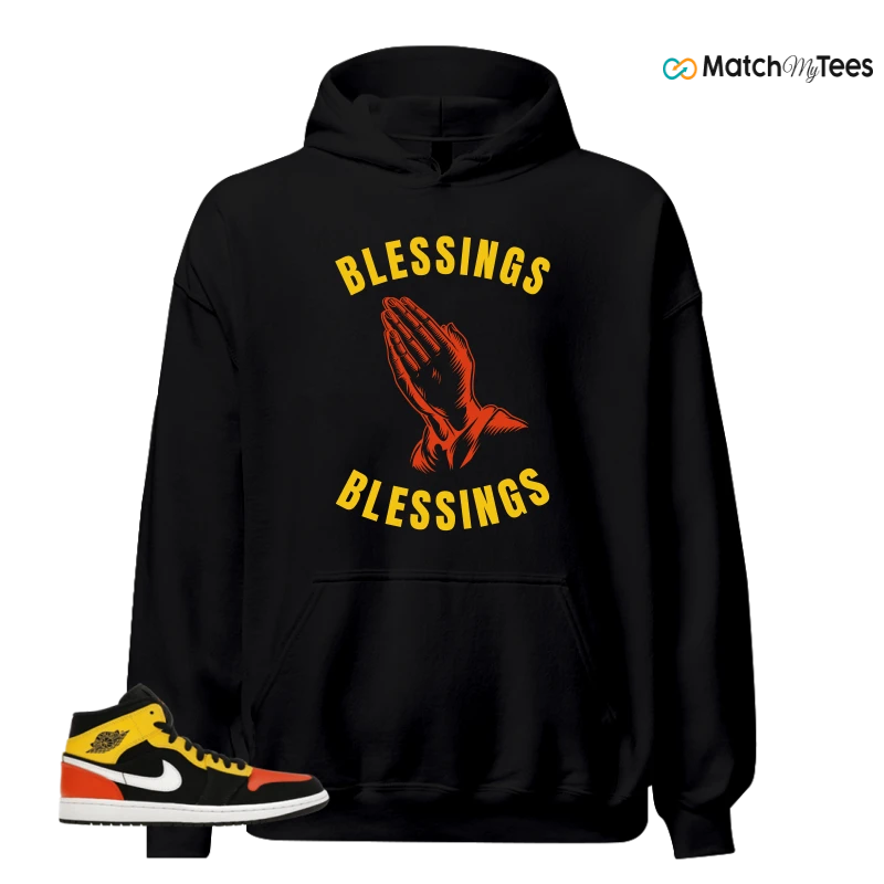 NIKE JORDAN 1 MID BLACK AMARILLO ORANGE SNEAKER Matching Tees hoodie