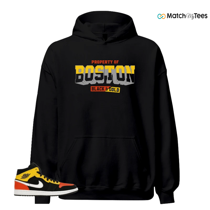 NIKE JORDAN 1 MID BLACK AMARILLO ORANGE SNEAKER Matching Tees hoodie