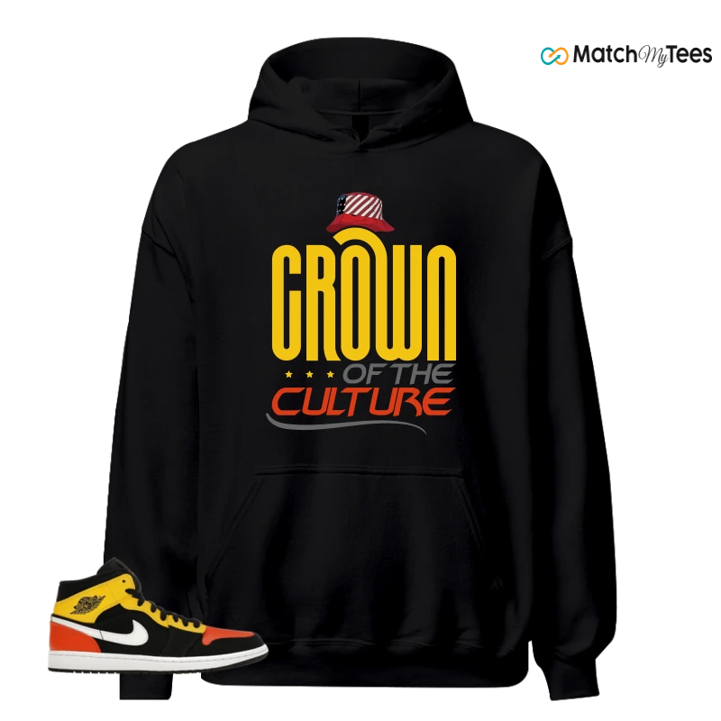 NIKE JORDAN 1 MID BLACK AMARILLO ORANGE SNEAKER Matching Tees hoodie
