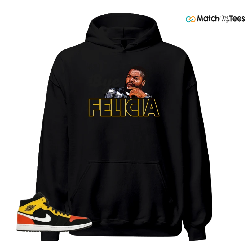 NIKE JORDAN 1 MID BLACK AMARILLO ORANGE SNEAKER Matching Tees hoodie