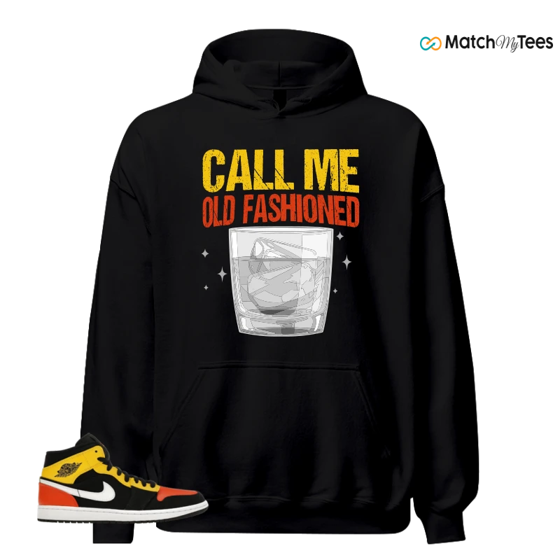 NIKE JORDAN 1 MID BLACK AMARILLO ORANGE SNEAKER Matching Tees hoodie