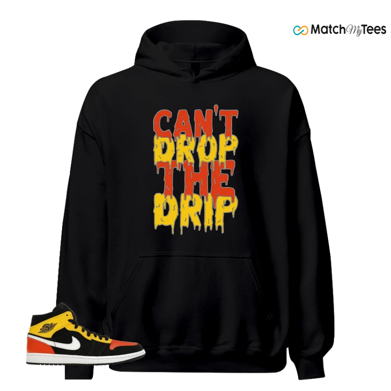 NIKE JORDAN 1 MID BLACK AMARILLO ORANGE SNEAKER Matching Tees hoodie