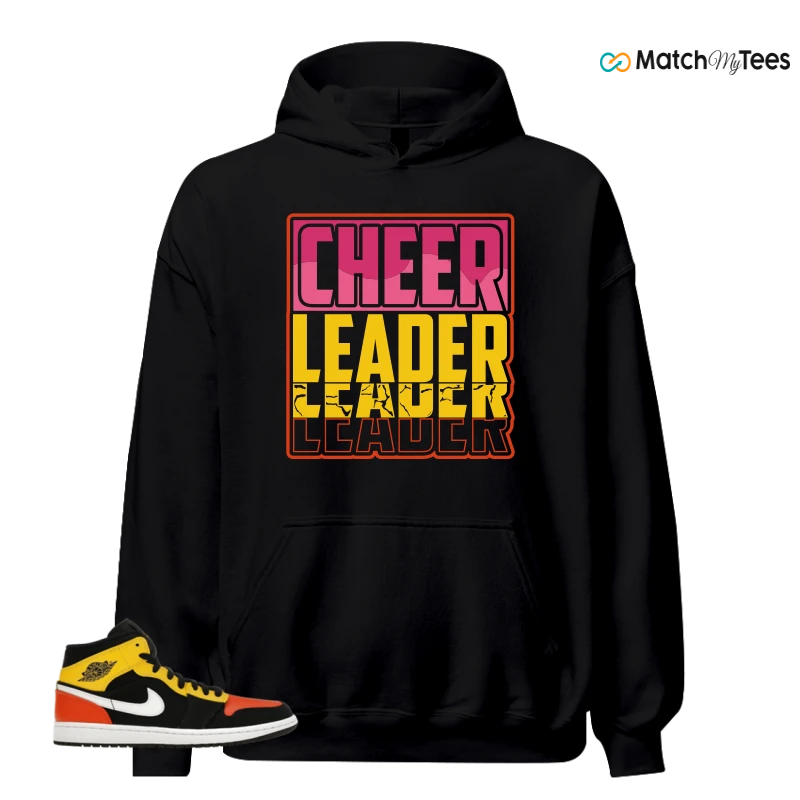 NIKE JORDAN 1 MID BLACK AMARILLO ORANGE SNEAKER Matching Tees hoodie