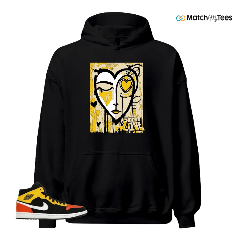 NIKE JORDAN 1 MID BLACK AMARILLO ORANGE SNEAKER Matching Tees hoodie