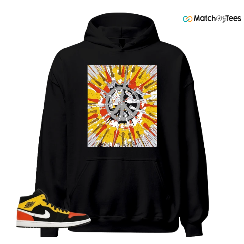 NIKE JORDAN 1 MID BLACK AMARILLO ORANGE SNEAKER Matching Tees hoodie