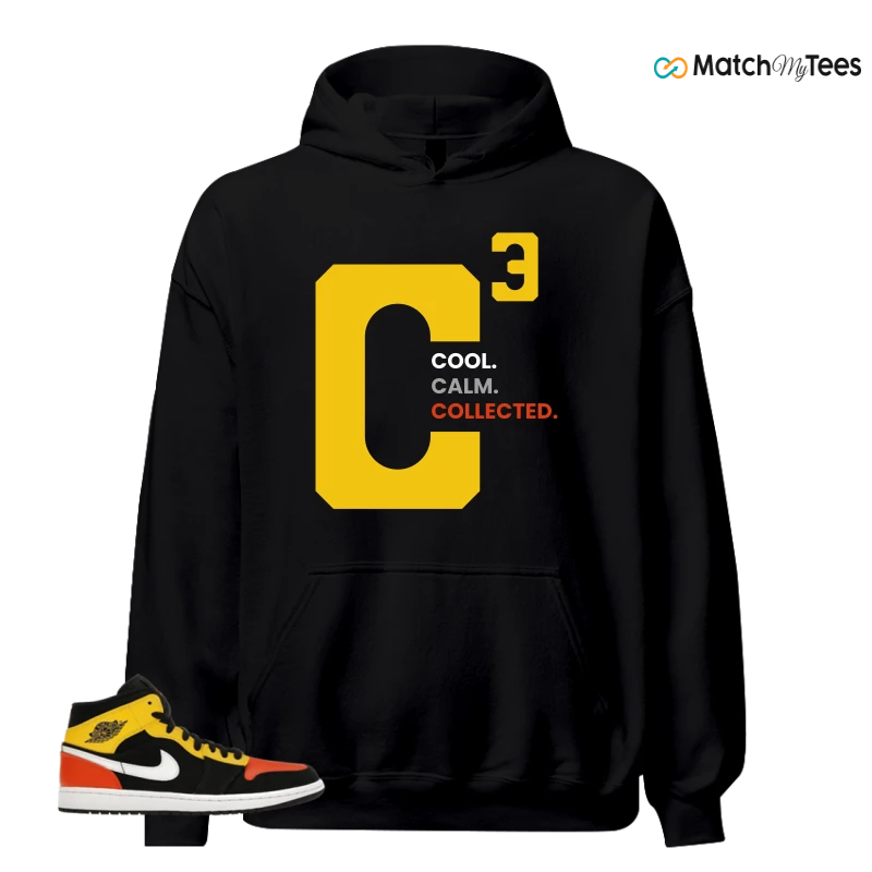 NIKE JORDAN 1 MID BLACK AMARILLO ORANGE SNEAKER Matching Tees hoodie