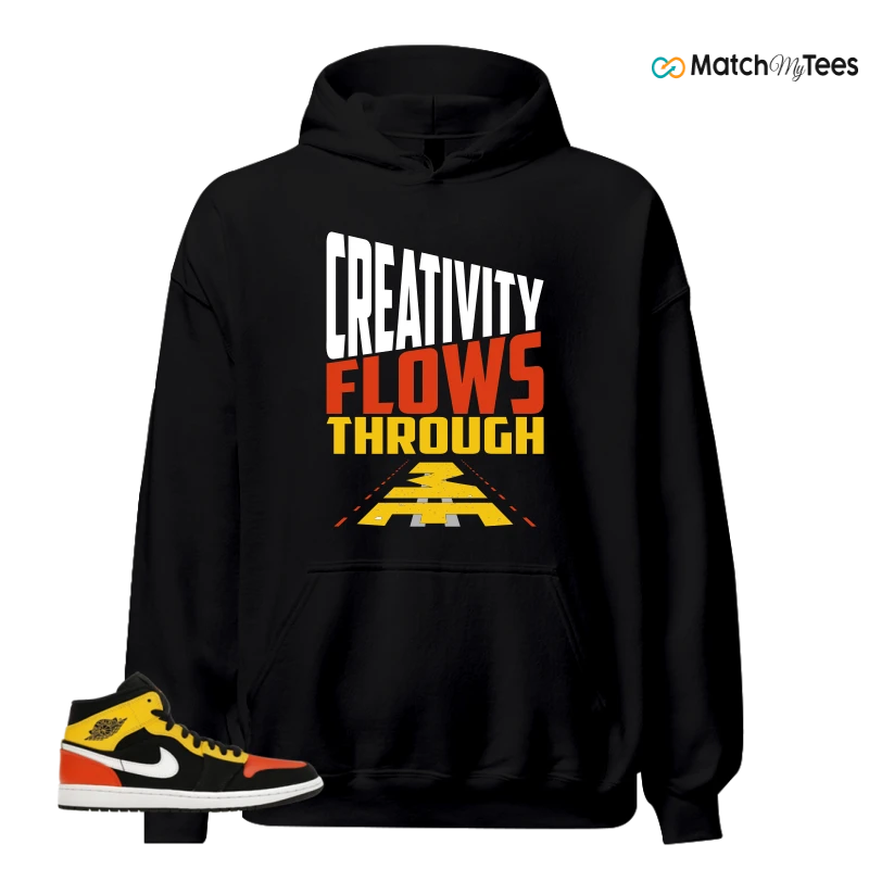 NIKE JORDAN 1 MID BLACK AMARILLO ORANGE SNEAKER Matching Tees hoodie