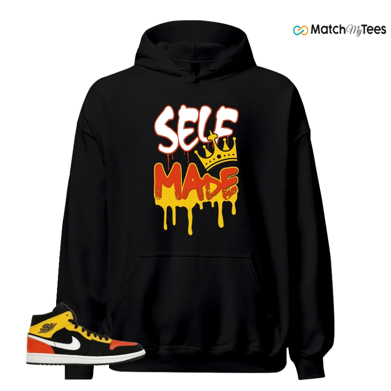 NIKE JORDAN 1 MID BLACK AMARILLO ORANGE SNEAKER Matching Tees hoodie