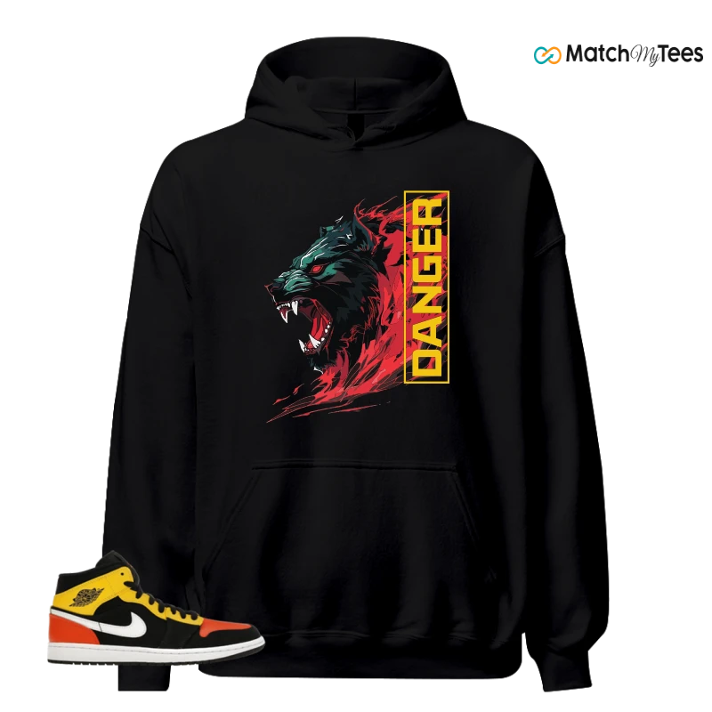 NIKE JORDAN 1 MID BLACK AMARILLO ORANGE SNEAKER Matching Tees hoodie