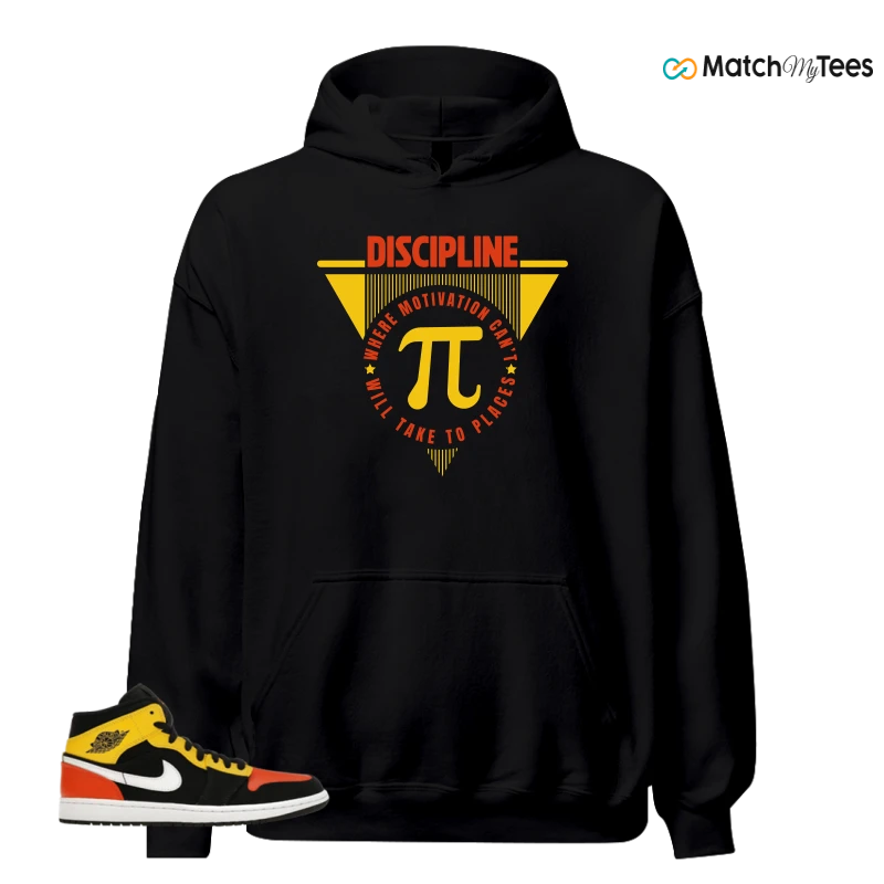 NIKE JORDAN 1 MID BLACK AMARILLO ORANGE SNEAKER Matching Tees hoodie