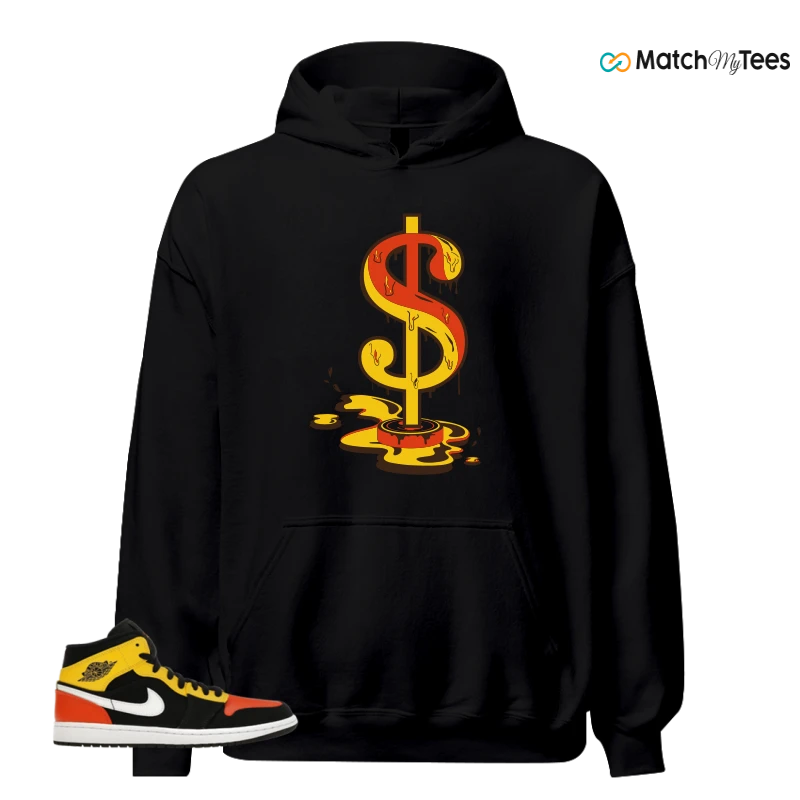 NIKE JORDAN 1 MID BLACK AMARILLO ORANGE SNEAKER Matching Tees hoodie