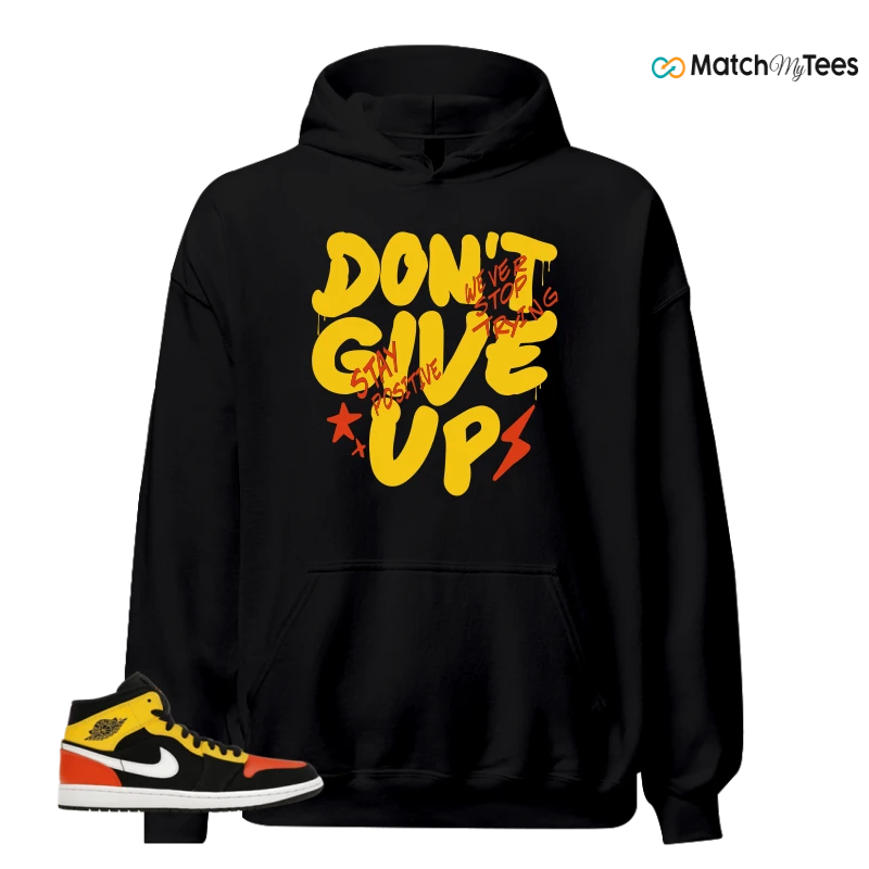 NIKE JORDAN 1 MID BLACK AMARILLO ORANGE SNEAKER Matching Tees hoodie
