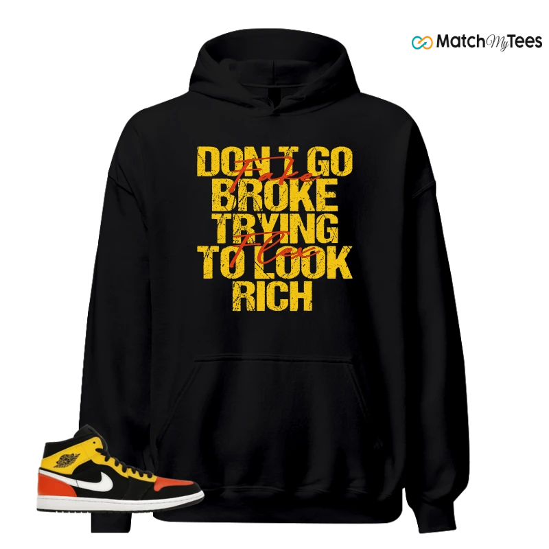 NIKE JORDAN 1 MID BLACK AMARILLO ORANGE SNEAKER Matching Tees hoodie