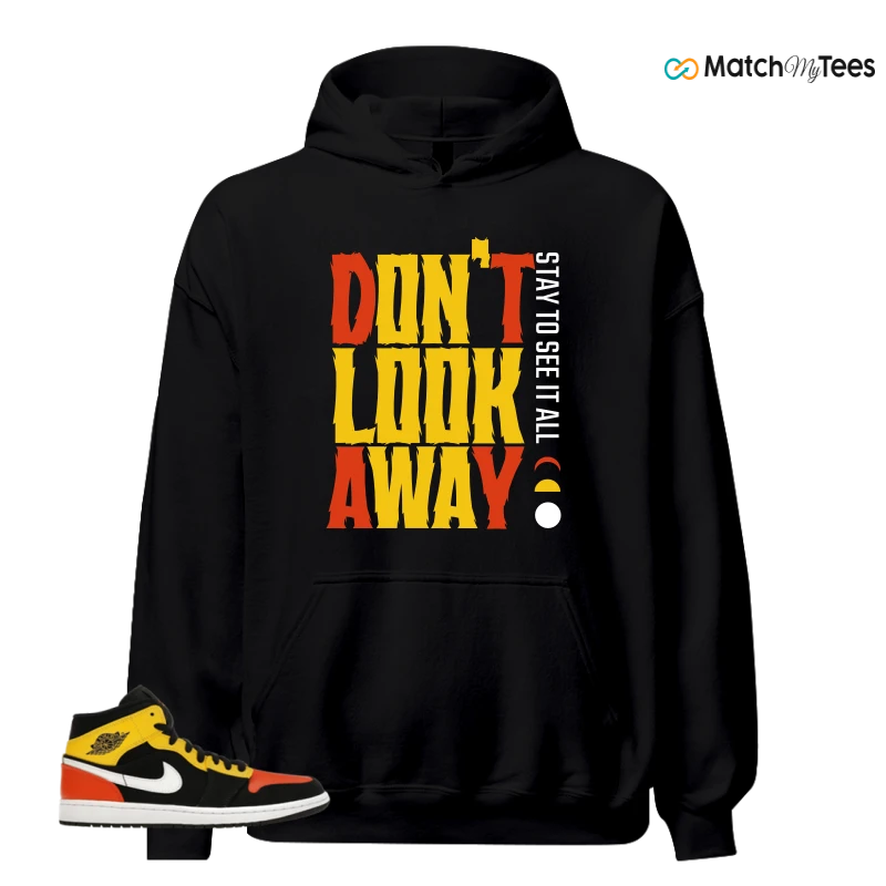 NIKE JORDAN 1 MID BLACK AMARILLO ORANGE SNEAKER Matching Tees hoodie