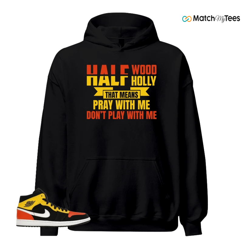 NIKE JORDAN 1 MID BLACK AMARILLO ORANGE SNEAKER Matching Tees hoodie