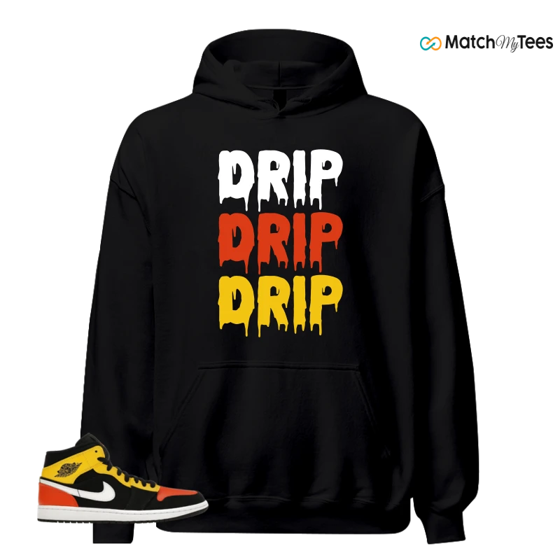 NIKE JORDAN 1 MID BLACK AMARILLO ORANGE SNEAKER Matching Tees hoodie