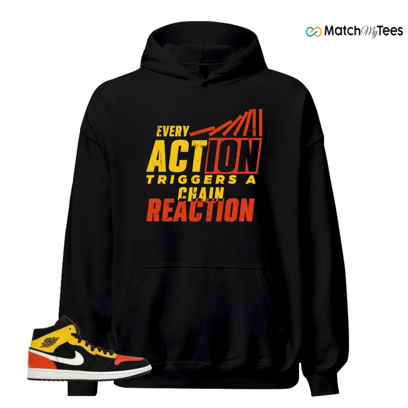 NIKE JORDAN 1 MID BLACK AMARILLO ORANGE SNEAKER Matching Tees hoodie