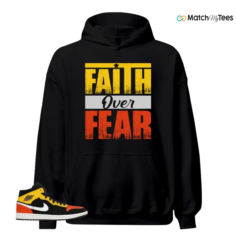 NIKE JORDAN 1 MID BLACK AMARILLO ORANGE SNEAKER Matching Tees hoodie