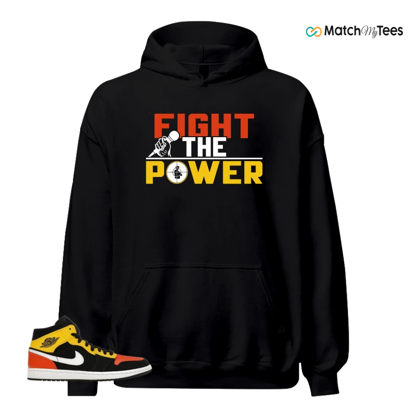 NIKE JORDAN 1 MID BLACK AMARILLO ORANGE SNEAKER Matching Tees hoodie