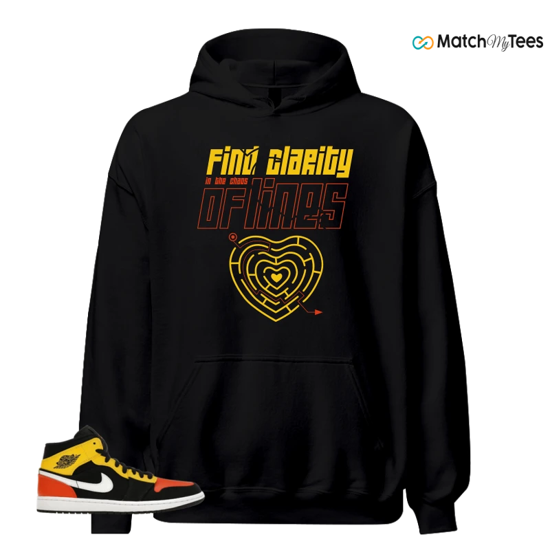 NIKE JORDAN 1 MID BLACK AMARILLO ORANGE SNEAKER Matching Tees hoodie