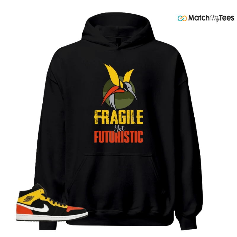 NIKE JORDAN 1 MID BLACK AMARILLO ORANGE SNEAKER Matching Tees hoodie