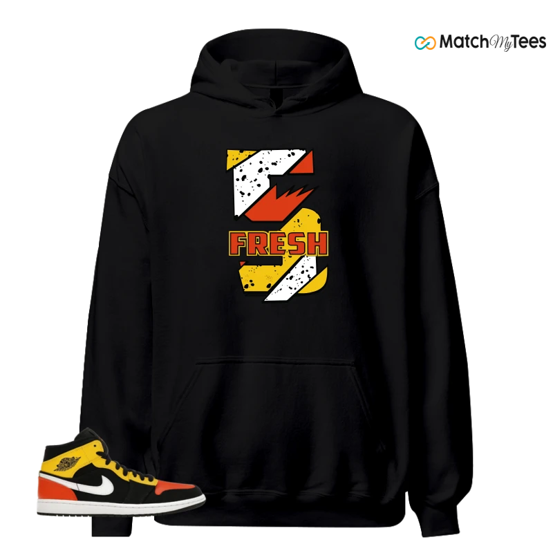 NIKE JORDAN 1 MID BLACK AMARILLO ORANGE SNEAKER Matching Tees hoodie