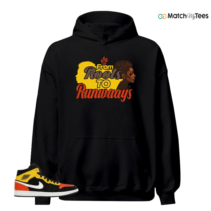 NIKE JORDAN 1 MID BLACK AMARILLO ORANGE SNEAKER Matching Tees hoodie