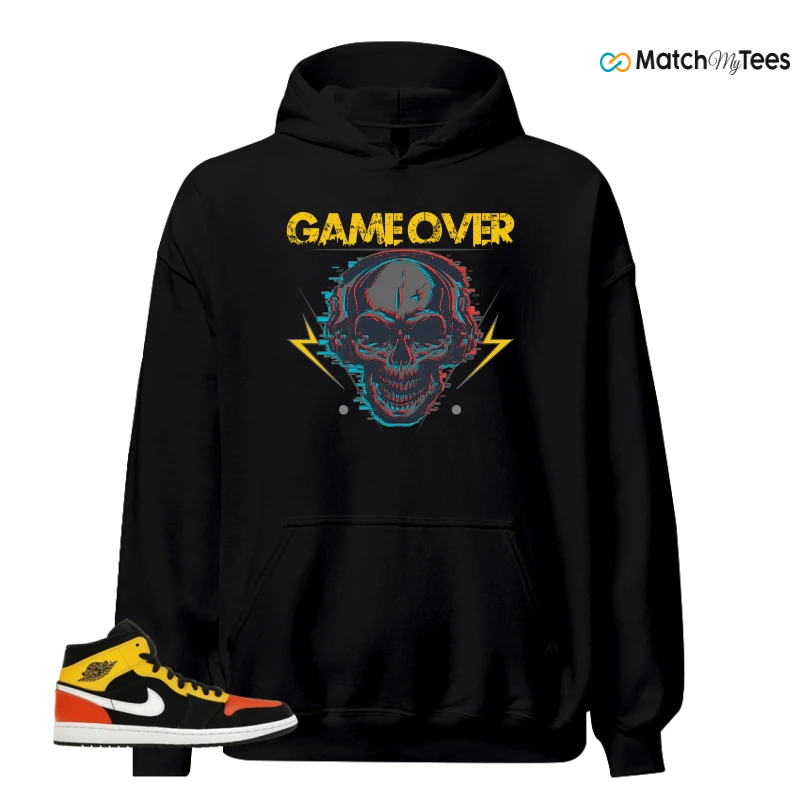 NIKE JORDAN 1 MID BLACK AMARILLO ORANGE SNEAKER Matching Tees hoodie