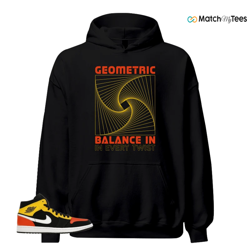 NIKE JORDAN 1 MID BLACK AMARILLO ORANGE SNEAKER Matching Tees hoodie
