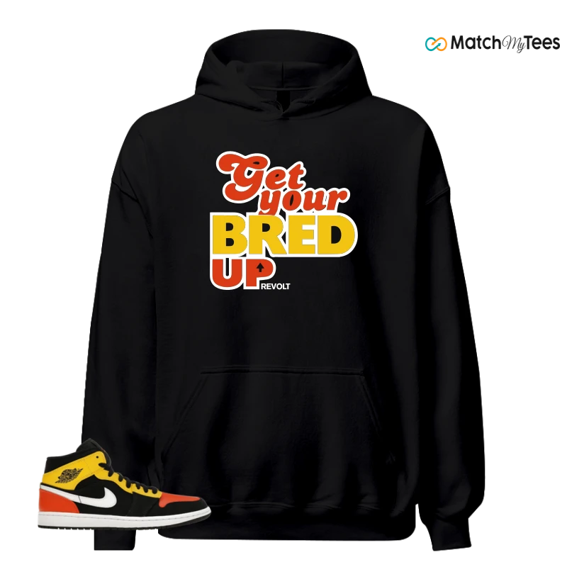 NIKE JORDAN 1 MID BLACK AMARILLO ORANGE SNEAKER Matching Tees hoodie