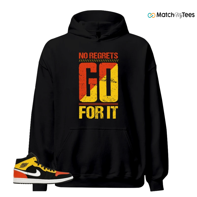 NIKE JORDAN 1 MID BLACK AMARILLO ORANGE SNEAKER Matching Tees hoodie