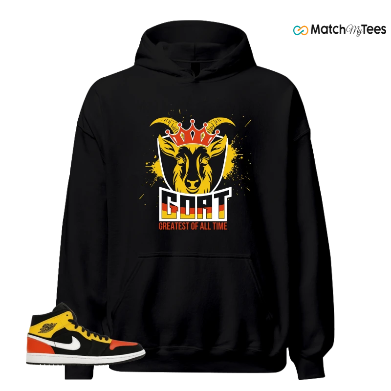 NIKE JORDAN 1 MID BLACK AMARILLO ORANGE SNEAKER Matching Tees hoodie