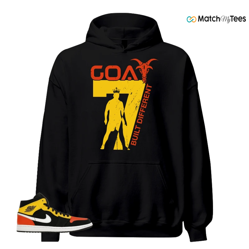 NIKE JORDAN 1 MID BLACK AMARILLO ORANGE SNEAKER Matching Tees hoodie