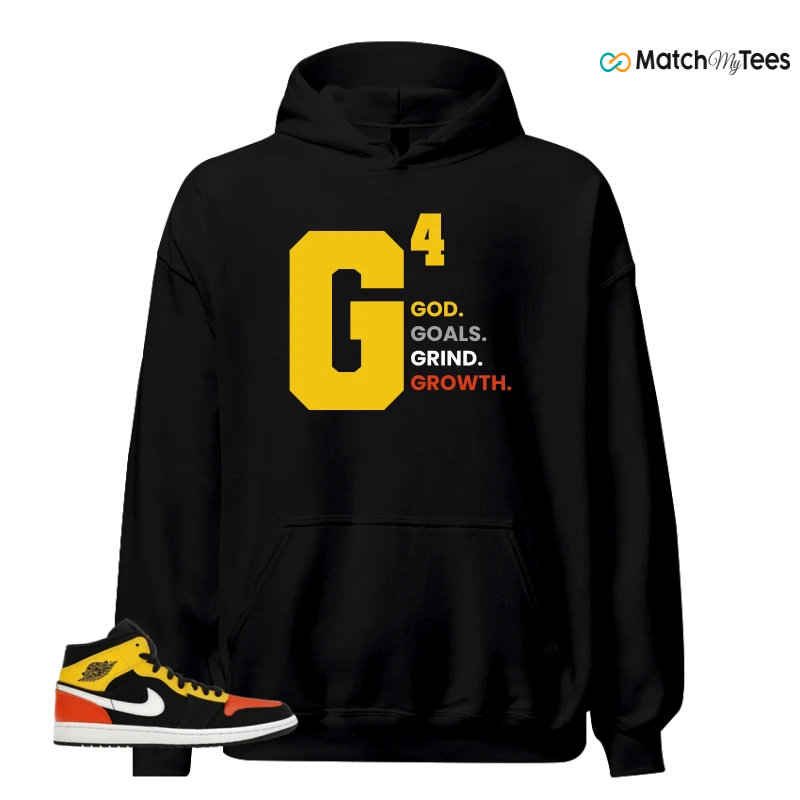 NIKE JORDAN 1 MID BLACK AMARILLO ORANGE SNEAKER Matching Tees hoodie