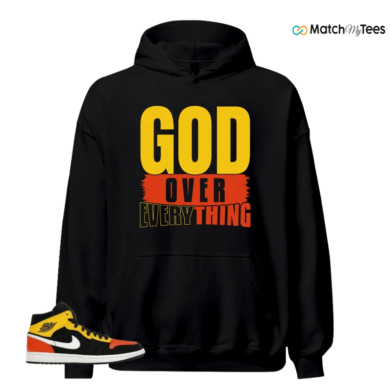 NIKE JORDAN 1 MID BLACK AMARILLO ORANGE SNEAKER Matching Tees hoodie