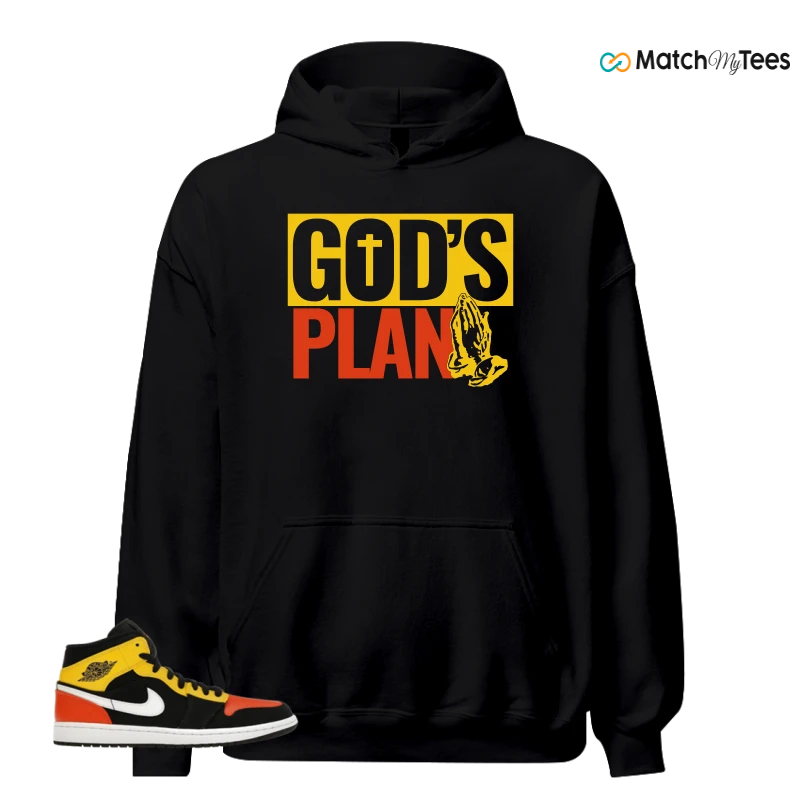 NIKE JORDAN 1 MID BLACK AMARILLO ORANGE SNEAKER Matching Tees hoodie
