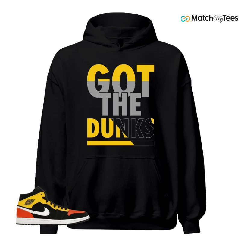 NIKE JORDAN 1 MID BLACK AMARILLO ORANGE SNEAKER Matching Tees hoodie