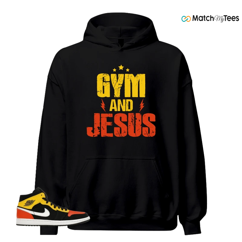NIKE JORDAN 1 MID BLACK AMARILLO ORANGE SNEAKER Matching Tees hoodie