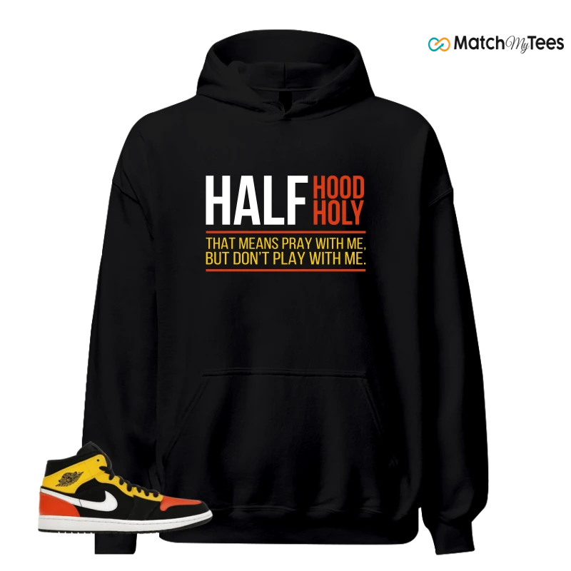 NIKE JORDAN 1 MID BLACK AMARILLO ORANGE SNEAKER Matching Tees hoodie