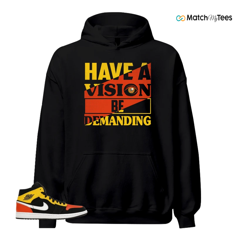 NIKE JORDAN 1 MID BLACK AMARILLO ORANGE SNEAKER Matching Tees hoodie