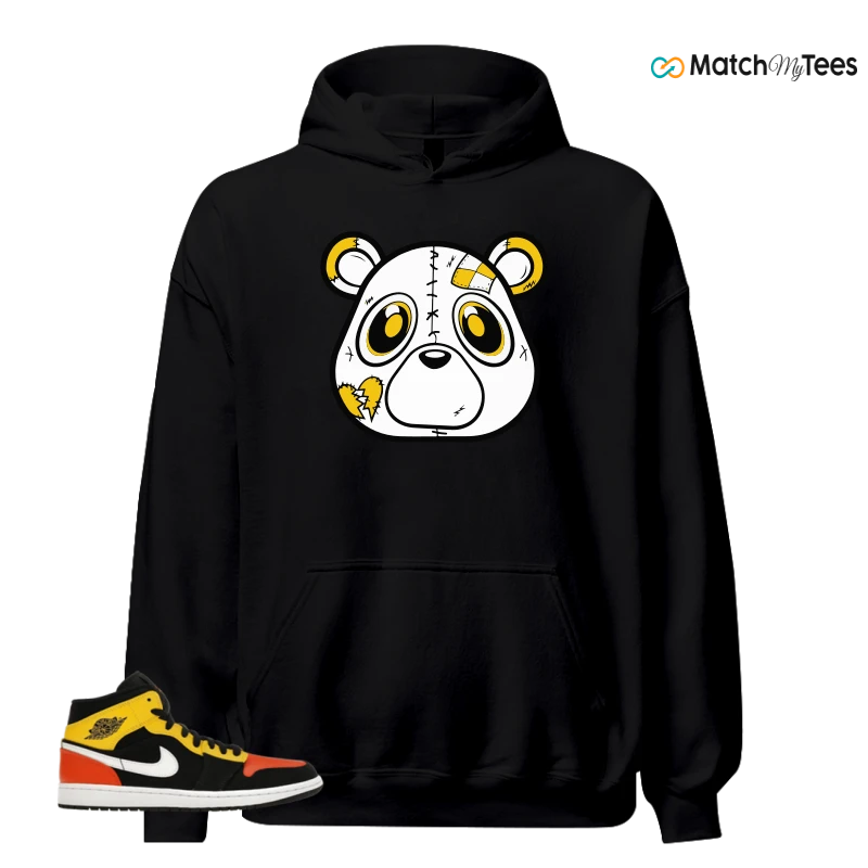 NIKE JORDAN 1 MID BLACK AMARILLO ORANGE SNEAKER Matching Tees hoodie